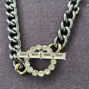 NWT Black Curb Chain Unisex Bracelet with Crytsal Togle closure.